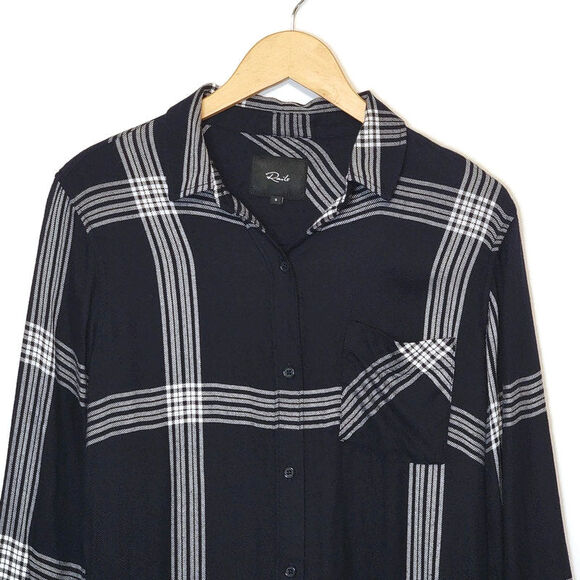 Rails Plaid Navy Blue White High Low Long Sleeve Button Down Shirtdress Size S - Picture 3 of 16